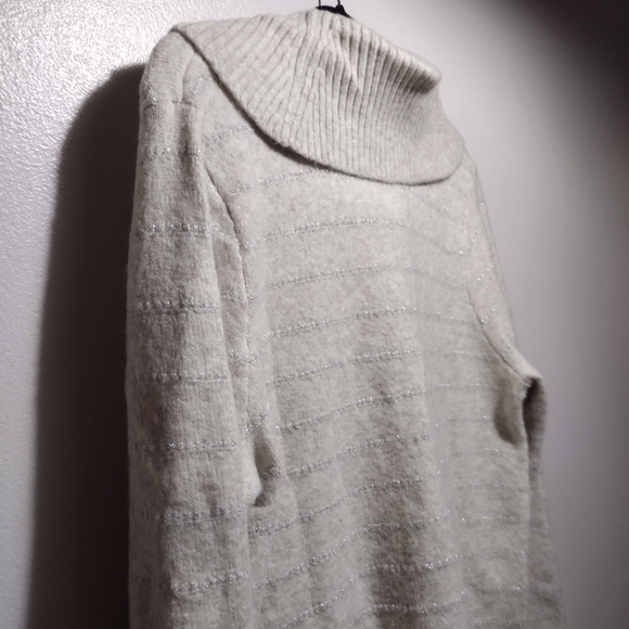 Style & Co Tan and Silver striped Cowl Neck Sweater - Picture 4 of 12